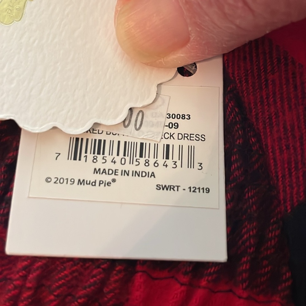 NEW! Mud Pie Buffalo Plaid Red Black Dress 6-9 Mth. - Picture 8 of 8